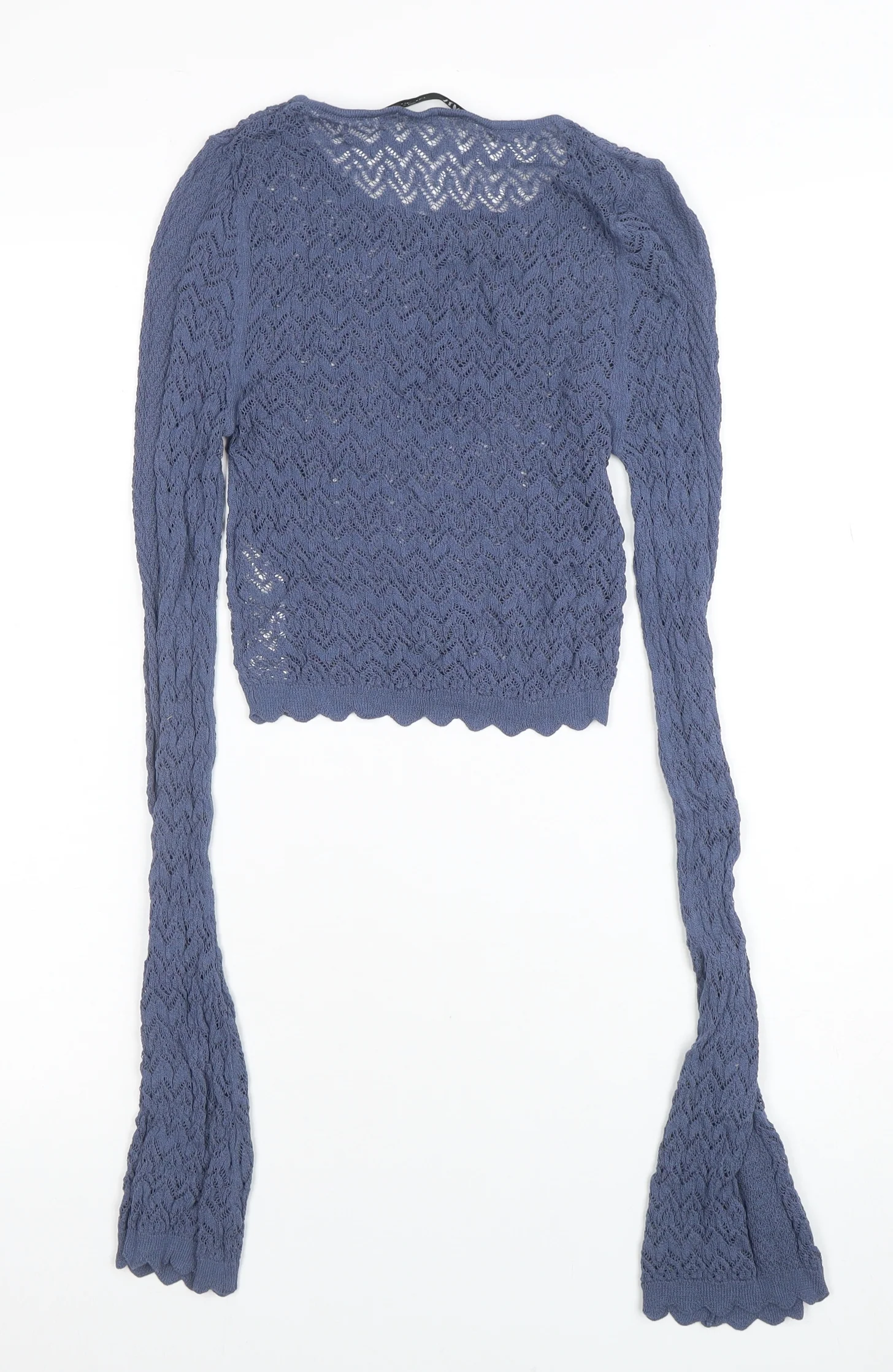ZARA Womens Blue Crochet Knit Cropped Top Size S Long Sleeve - Image 3