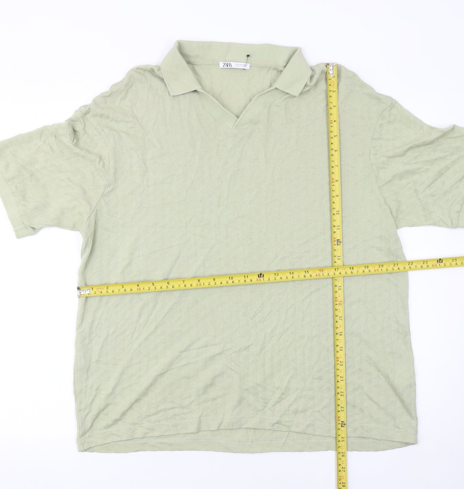Zara Womens Green Lyocell Cotton Polo Shirt Size L Short Sleeve - Image 2