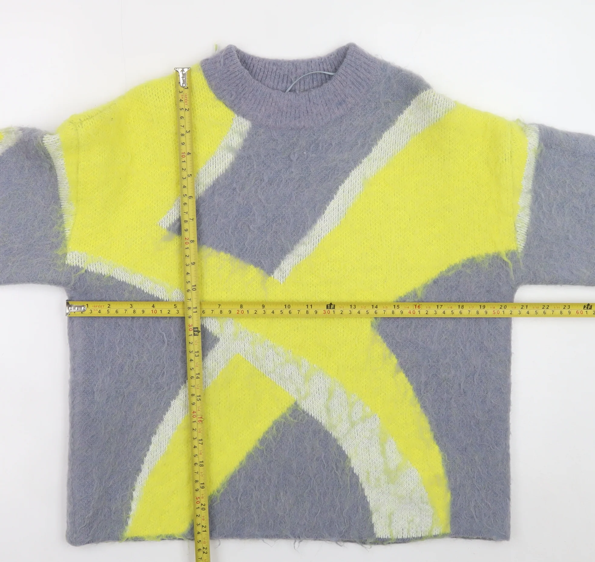 ZARA Womens Grey Yellow Pullover Jumper Size S Soft Knit Geometric Pattern - Image 2