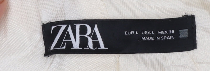 ZARA Women's Ivory Wool Blend Long Overcoat Size 16 - Image 4