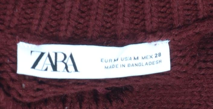 ZARA Womens Red Roll Neck Acrylic Wool Knit Jumper Size 12 - Image 4