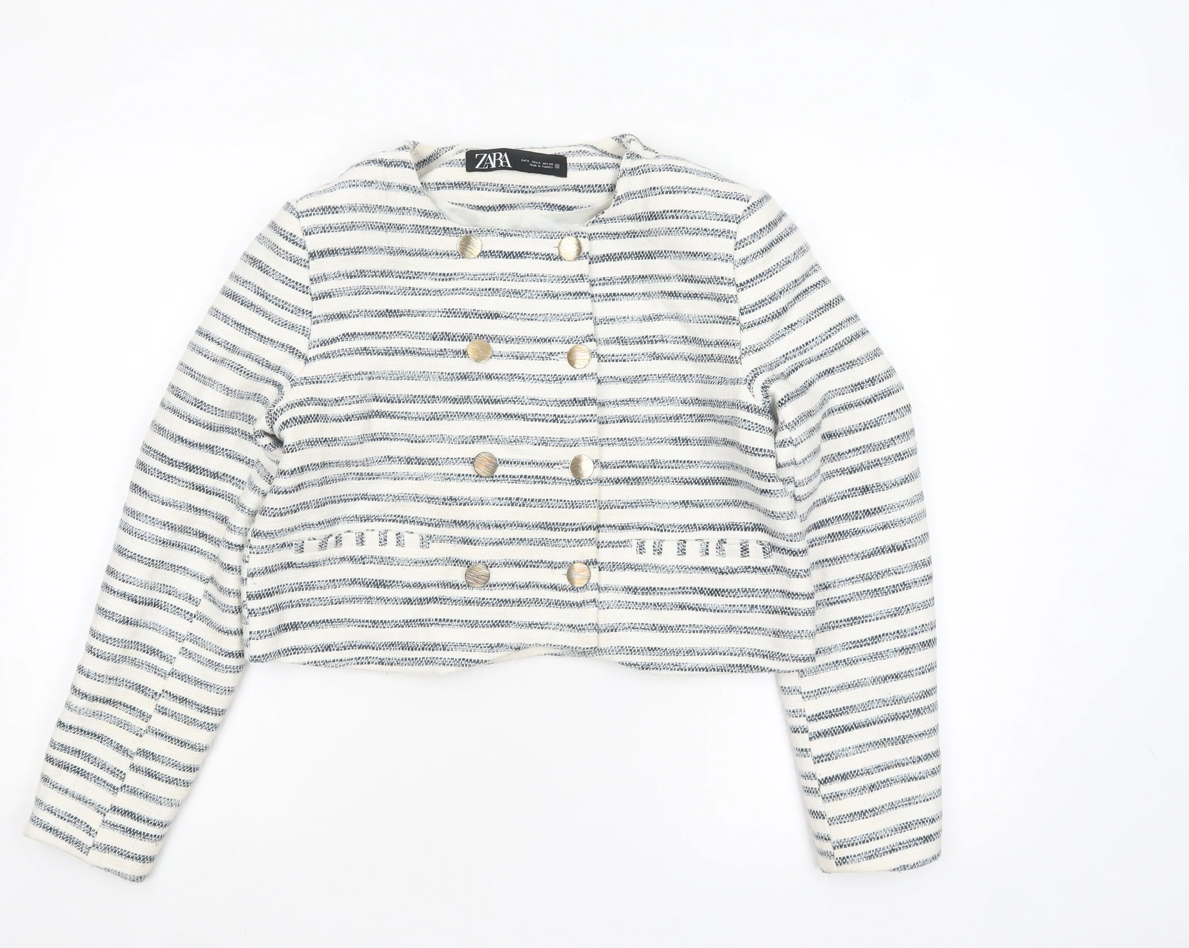 Zara Women's White Striped Cropped Blazer Jacket Size 8